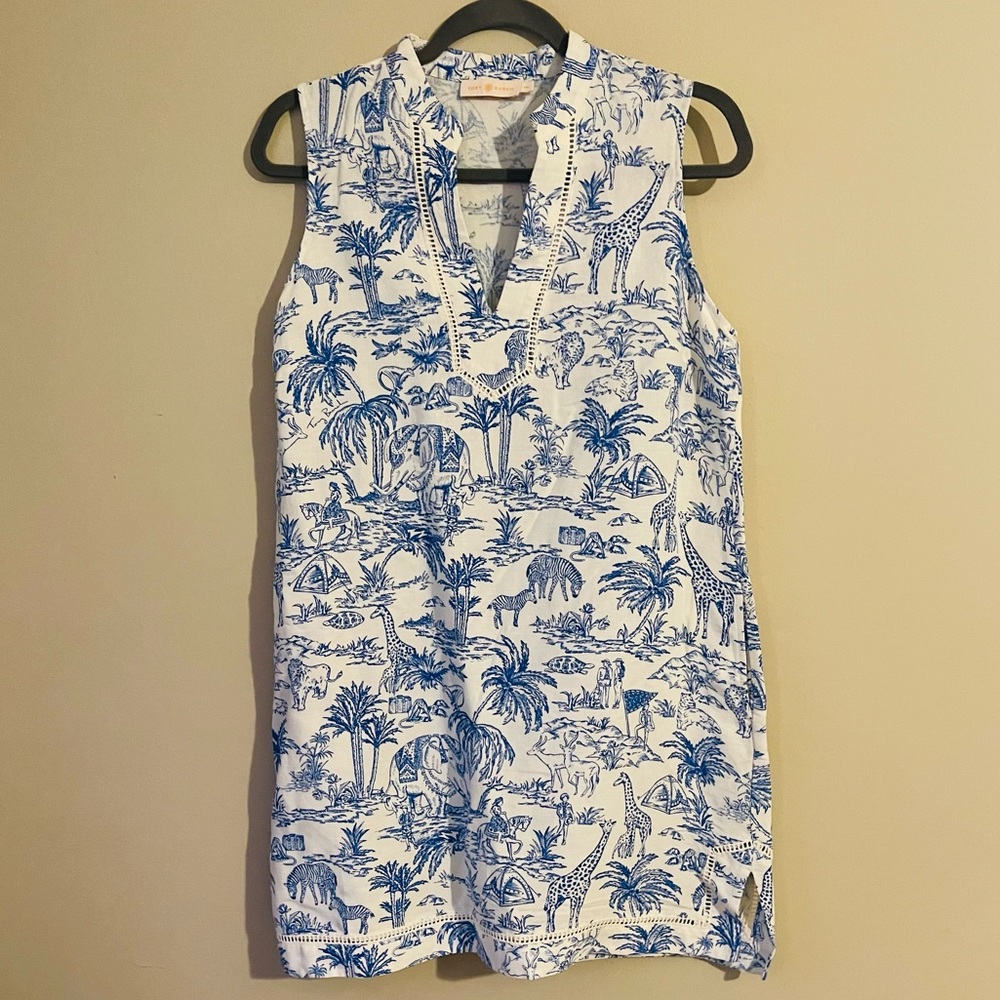 Tory Burch Toile Safari Animal Sleeveless Linen Dress